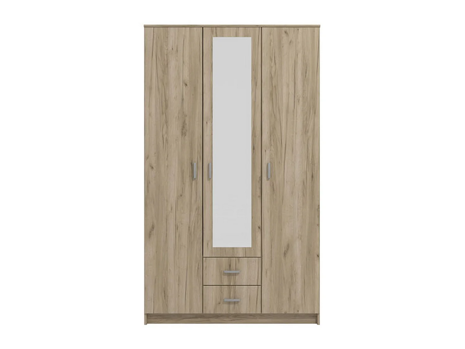 Armoire 3 Portes Crati, Porte-manteaux, 120x52 cm Chêne Marron, Armoire Chambre, 2 Tiroirs, 4 Étagères
