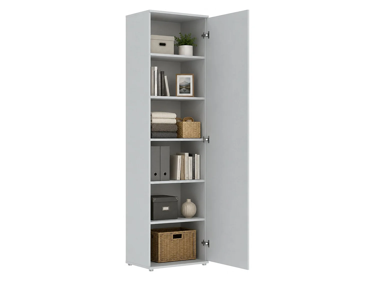 Vielseitiger Schrank 1 Tür Lerosota, 5 Regale, 50x185h cm Weiß, Eine Tür, 6 Fächer