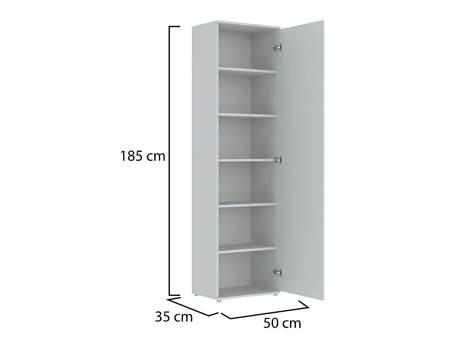 Vielseitiger Schrank 1 Tür Lerosota, 5 Regale, 50x185h cm Weiß, Eine Tür, 6 Fächer