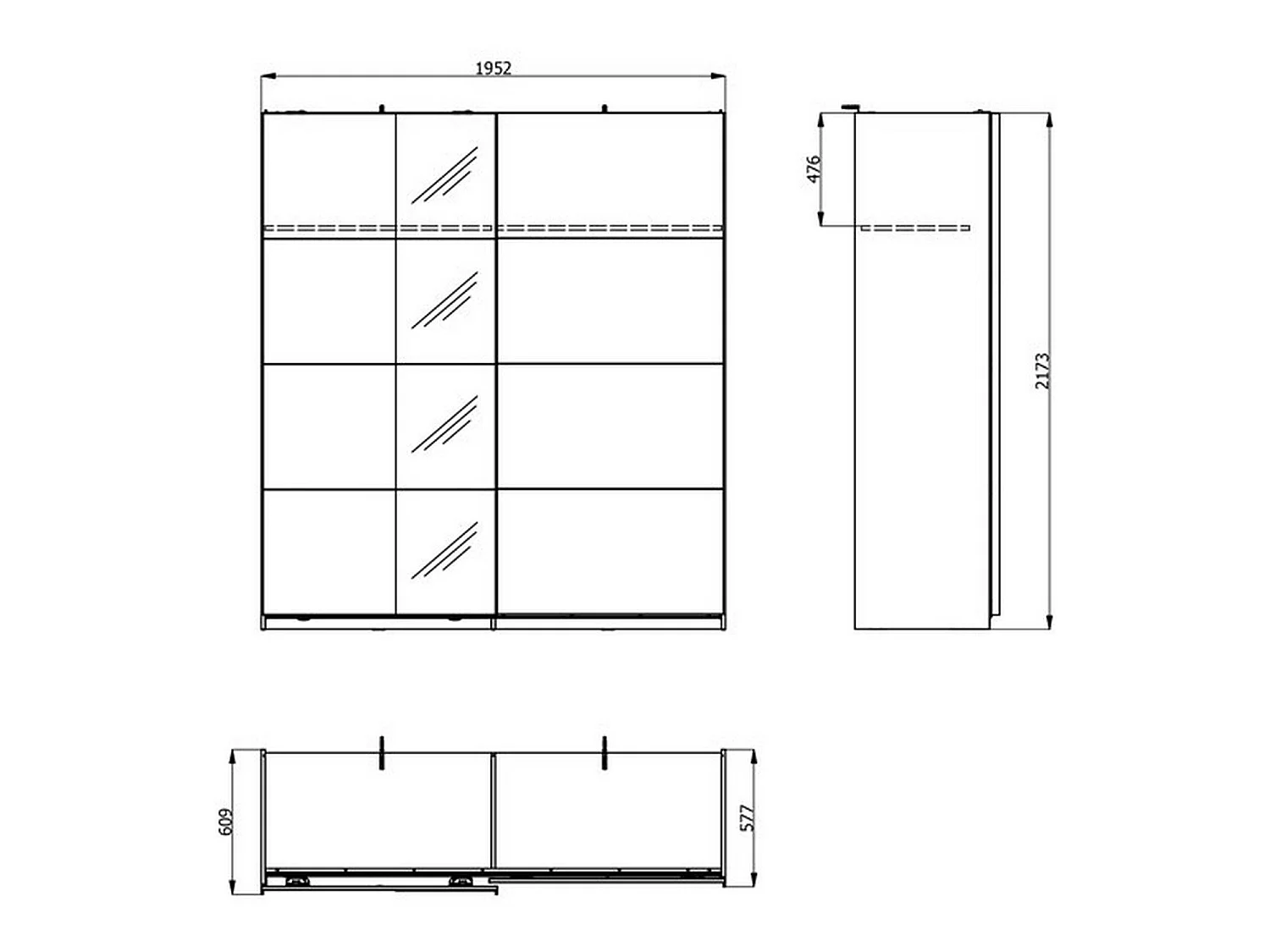 Großer Schrank Porlezza, Kleiderstange, 195x218h cm Mattweiß, Schlafzimmerschrank, 2 Böden, Schiebetür