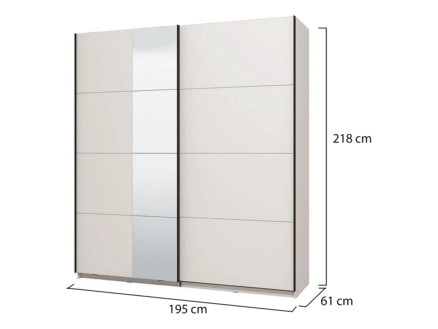 Großer Schrank Porlezza, Kleiderstange, 195x218h cm Mattweiß, Schlafzimmerschrank, 2 Böden, Schiebetür