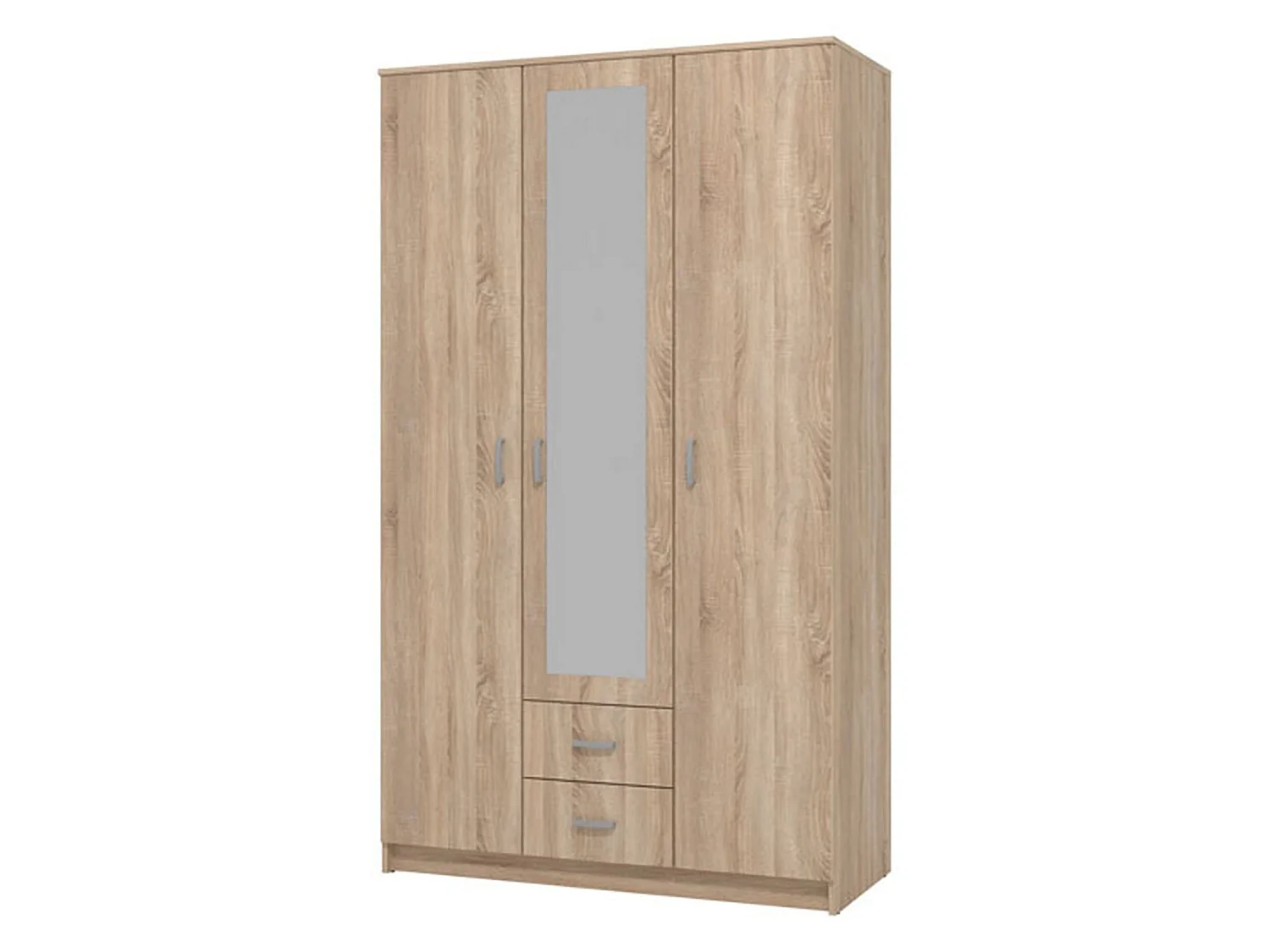 Armoire 3 Portes Crati, Porte-manteaux, 120x52 cm Chêne Marron, Chambre à Coucher, 2 Tiroirs, 4 Étagères
