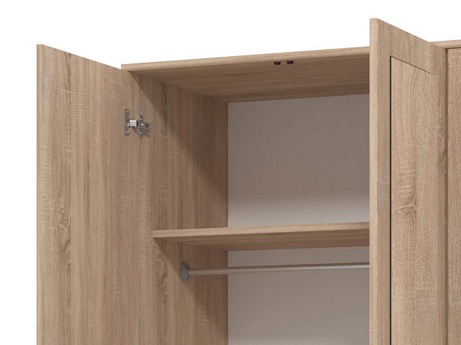 Armoire 3 Portes Crati, Porte-manteaux, 120x52 cm Chêne Marron, Chambre à Coucher, 2 Tiroirs, 4 Étagères