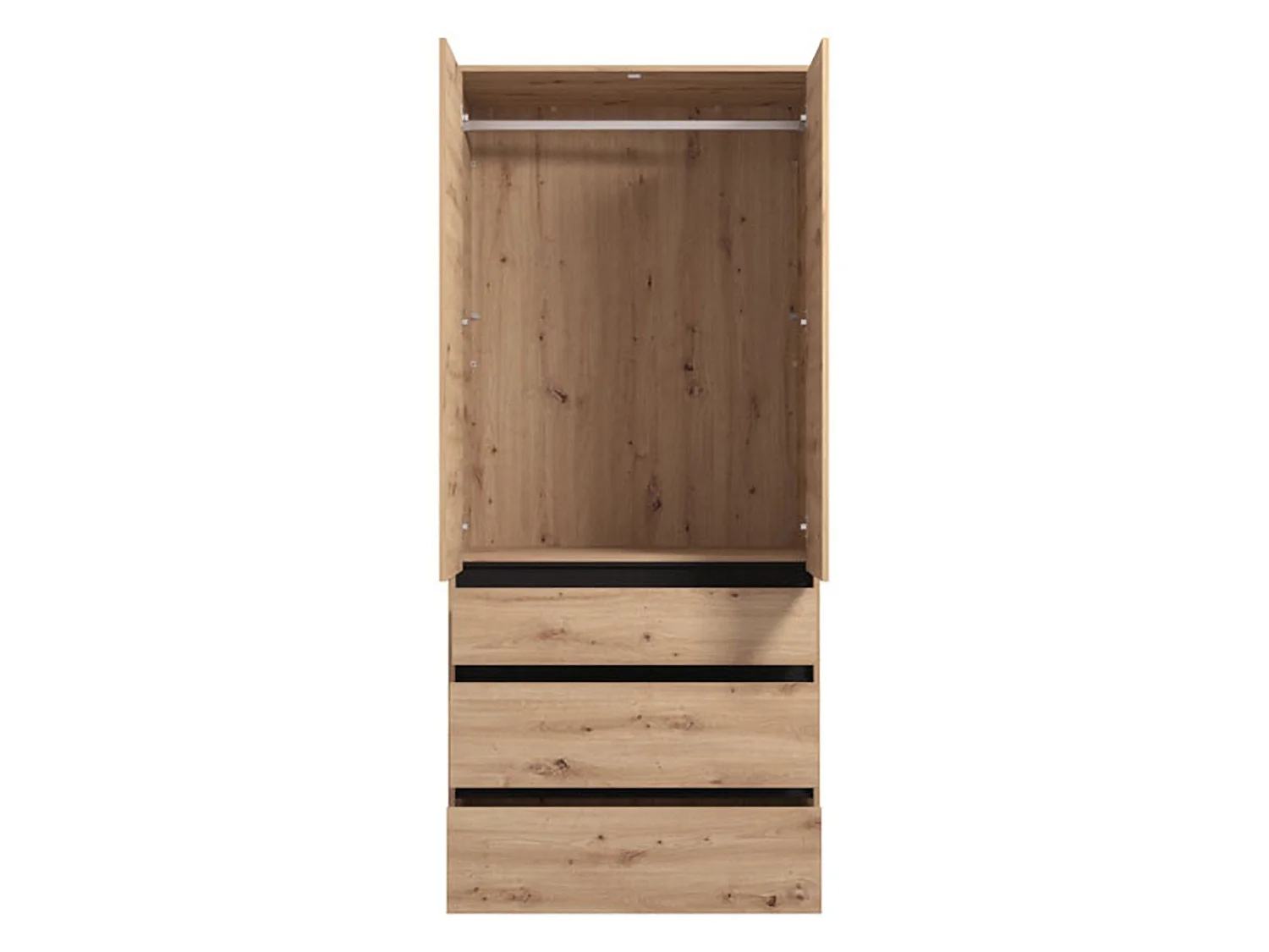 Vimercati 2-türiger Kleiderschrank, Kleiderstange, 93x211h cm, Eiche Braun, Schlafzimmer, 3 Schubladen, 1 Regal