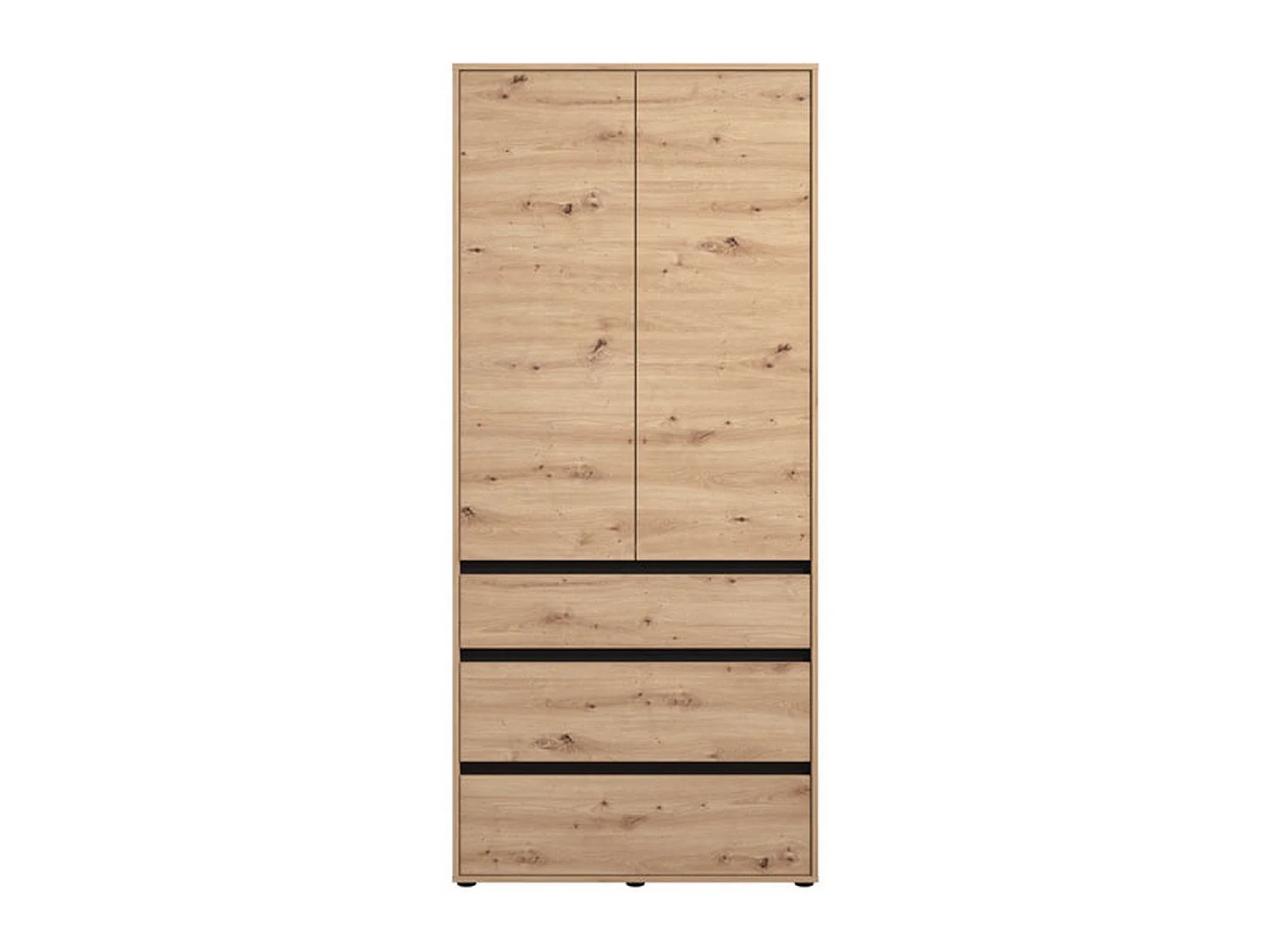 Vimercati 2-türiger Kleiderschrank, Kleiderstange, 93x211h cm, Eiche Braun, Schlafzimmer, 3 Schubladen, 1 Regal