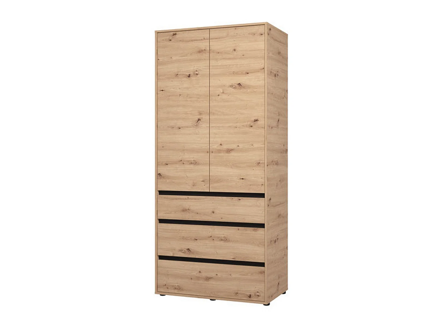 Vimercati 2-türiger Kleiderschrank, Kleiderstange, 93x211h cm, Eiche Braun, Schlafzimmer, 3 Schubladen, 1 Regal