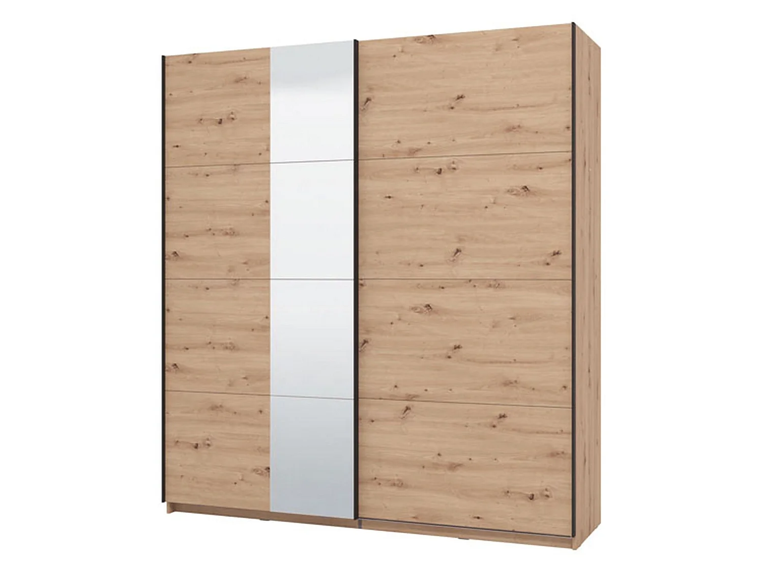 Großer Kleiderschrank Porlezza, Kleiderbügel, 195x218h cm, Braun Eiche Knoten, Schlafzimmer Schrank, 2 Regale, Schiebetür