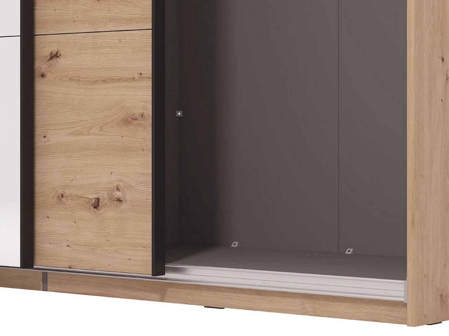 Großer Kleiderschrank Porlezza, Kleiderbügel, 195x218h cm, Braun Eiche Knoten, Schlafzimmer Schrank, 2 Regale, Schiebetür