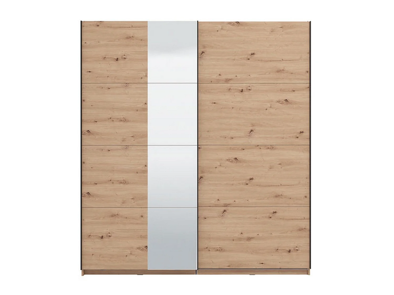 Großer Kleiderschrank Porlezza, Kleiderbügel, 195x218h cm, Braun Eiche Knoten, Schlafzimmer Schrank, 2 Regale, Schiebetür