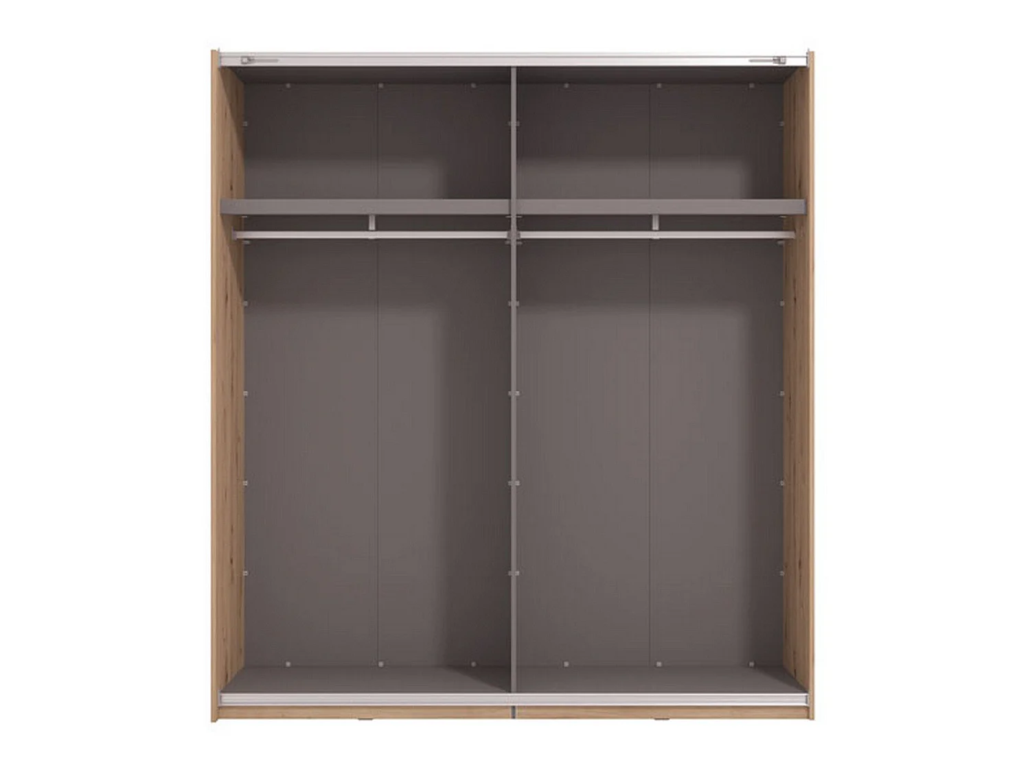 Großer Kleiderschrank Porlezza, Kleiderbügel, 195x218h cm, Braun Eiche Knoten, Schlafzimmer Schrank, 2 Regale, Schiebetür