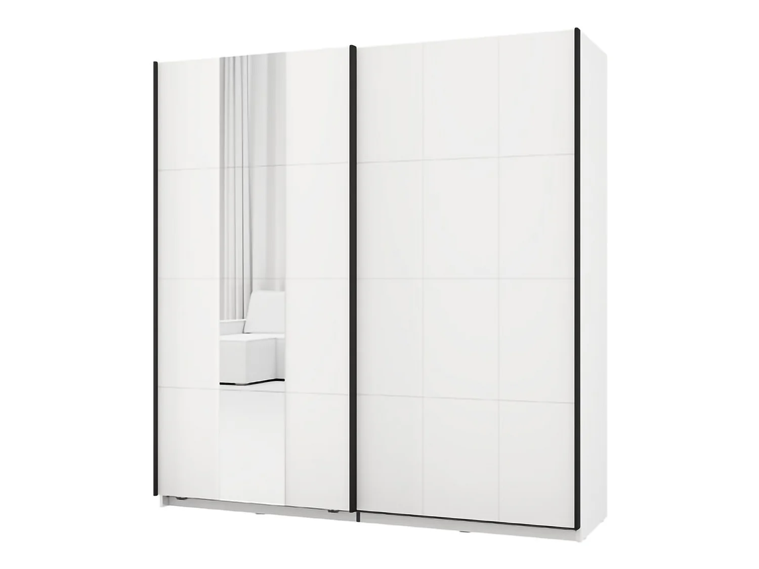 Schrank 2 Türen Asilah, 2 Regalböden, 195x205h cm Mattweiß, Kleiderschrank Schlafzimmer, Kleiderstange, Schiebetür