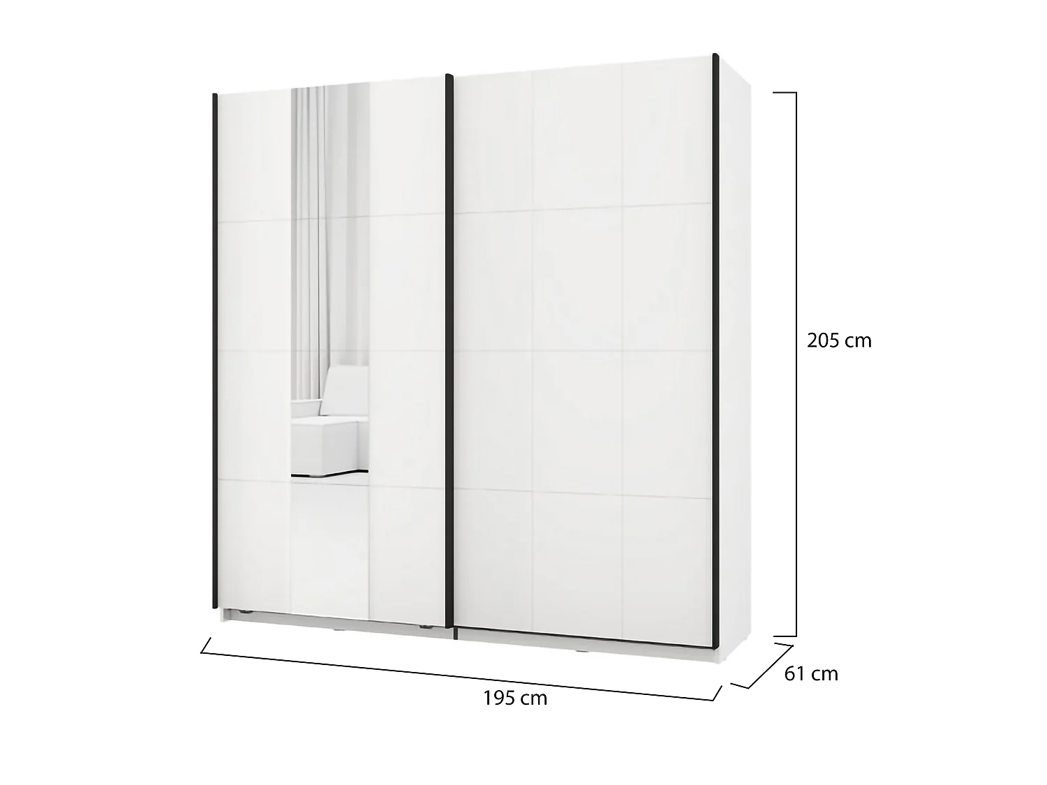 Schrank 2 Türen Asilah, 2 Regalböden, 195x205h cm Mattweiß, Kleiderschrank Schlafzimmer, Kleiderstange, Schiebetür