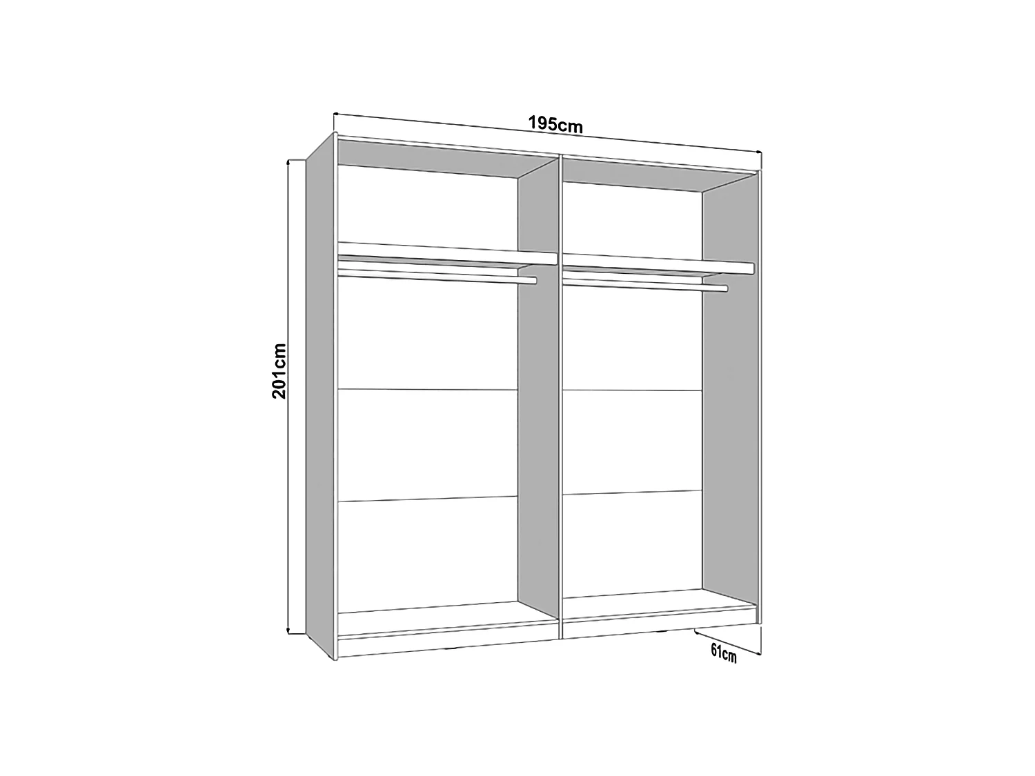 Schrank 2 Türen Asilah, 2 Regalböden, 195x205h cm Mattweiß, Kleiderschrank Schlafzimmer, Kleiderstange, Schiebetür