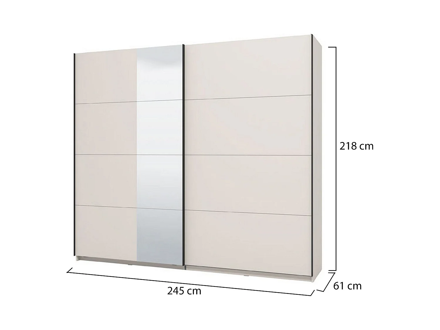 Große Garderobe Resiutta, Kleiderständer, 245x218h cm Cremeweiß, Schlafzimmer-Schrank, 2 Regale, Schiebetür