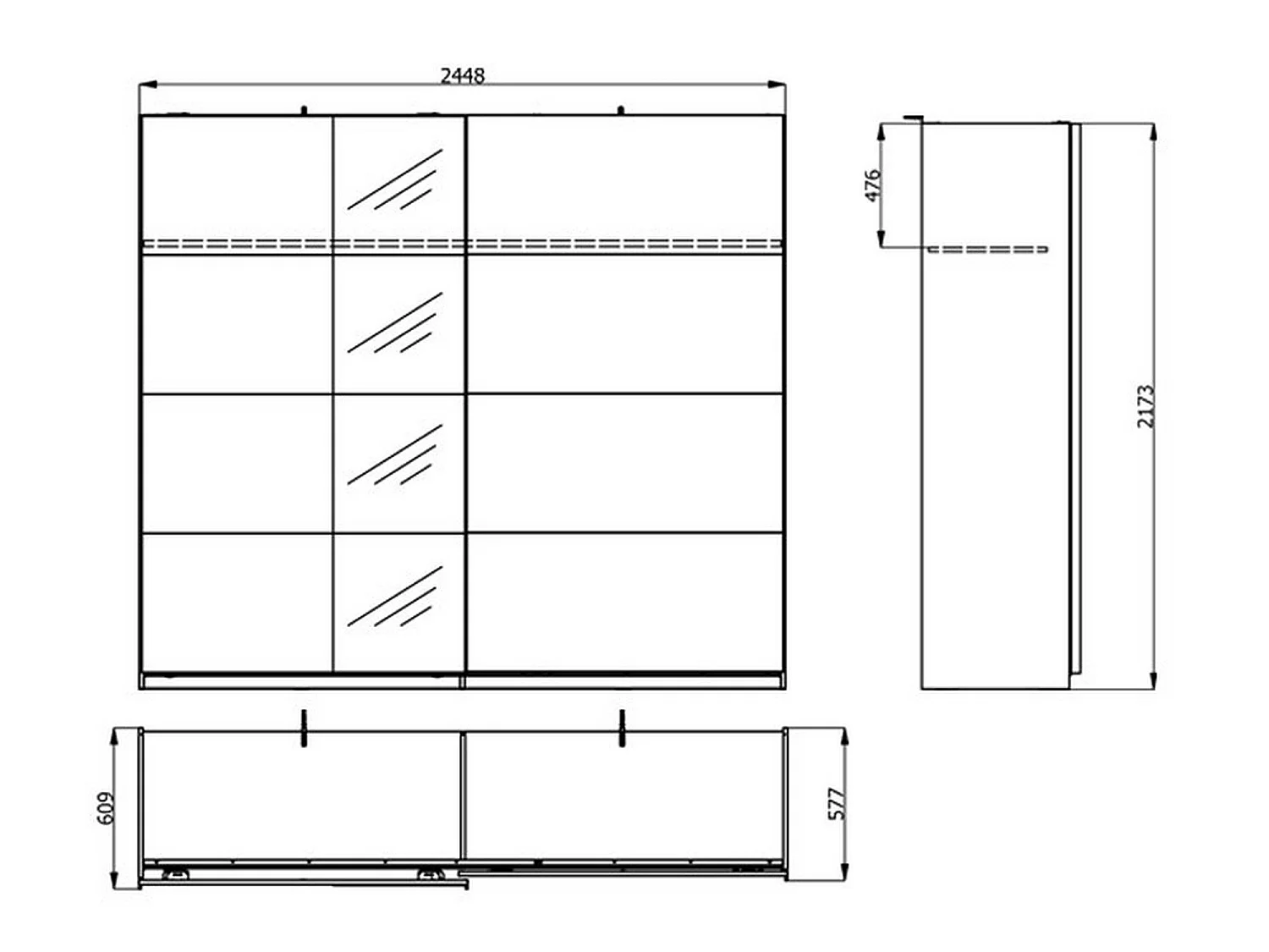 Große Garderobe Resiutta, Kleiderständer, 245x218h cm Cremeweiß, Schlafzimmer-Schrank, 2 Regale, Schiebetür