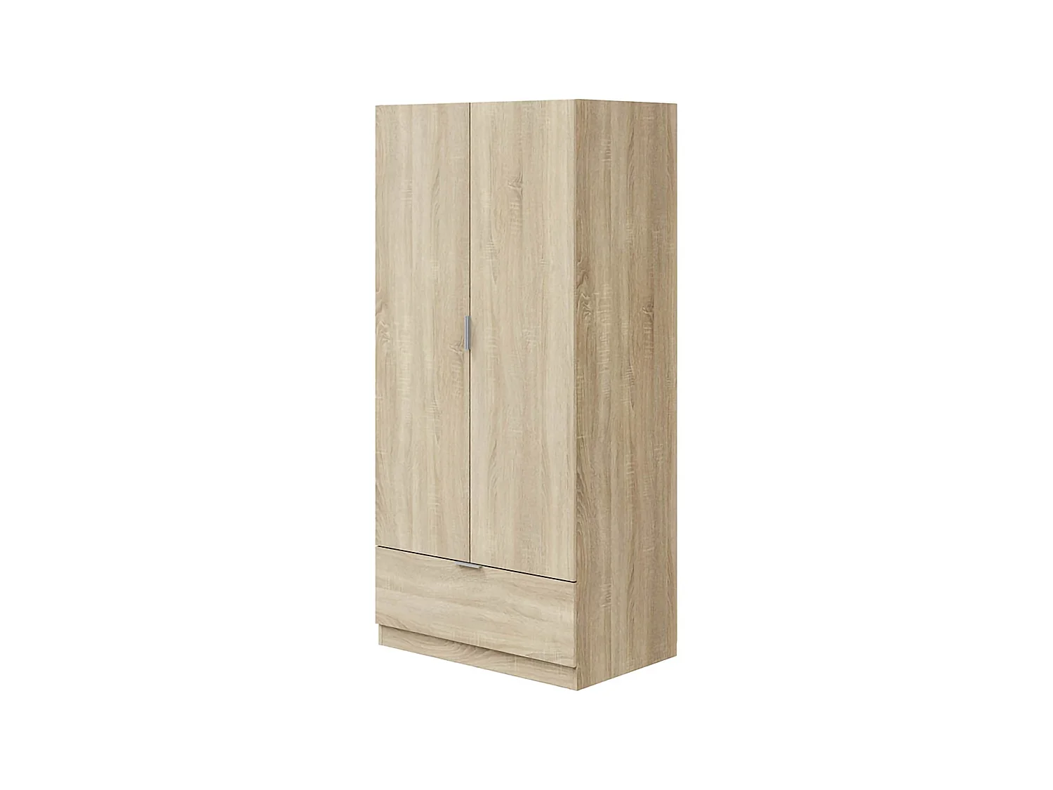 Kast 2 Deuren Budoia, een Plank, 80x170h cm Bruin Eiken, Slaapkamerkast, een Lade, Kledingroede
