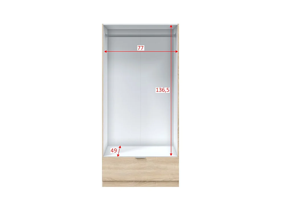 Kast 2 Deuren Budoia, een Plank, 80x170h cm Bruin Eiken, Slaapkamerkast, een Lade, Kledingroede