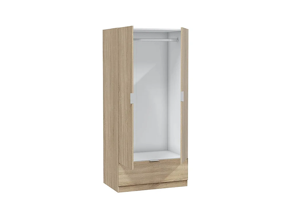 Kast 2 Deuren Budoia, een Plank, 80x170h cm Bruin Eiken, Slaapkamerkast, een Lade, Kledingroede