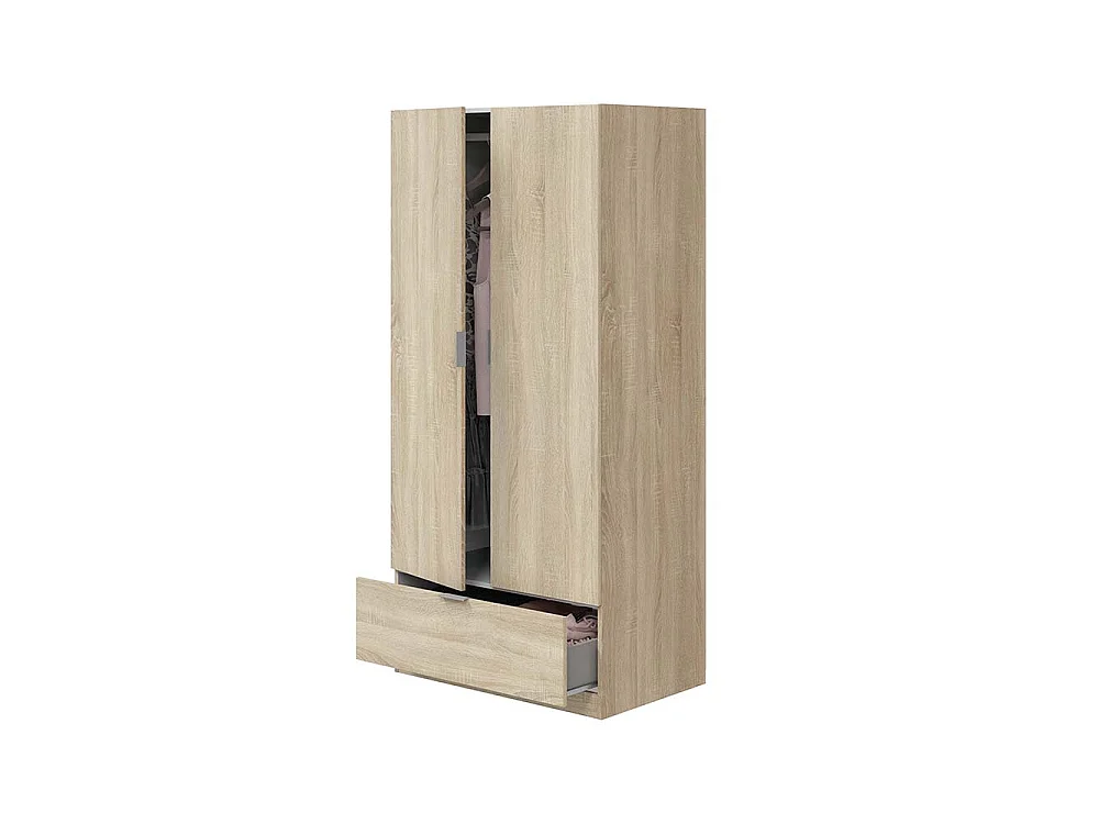 Kast 2 Deuren Budoia, een Plank, 80x170h cm Bruin Eiken, Slaapkamerkast, een Lade, Kledingroede