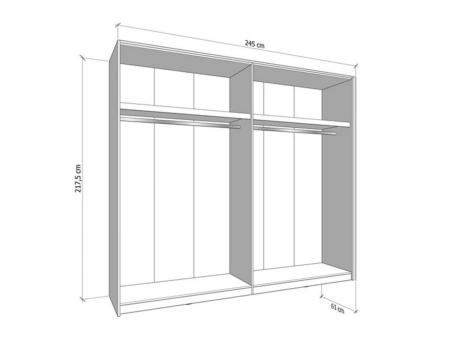 Großer Kleiderschrank Resiutta, 2 Böden, 245x218h cm Eiche Nuss, Schlafzimmer Schrank, Kleiderstange, 2 Türen