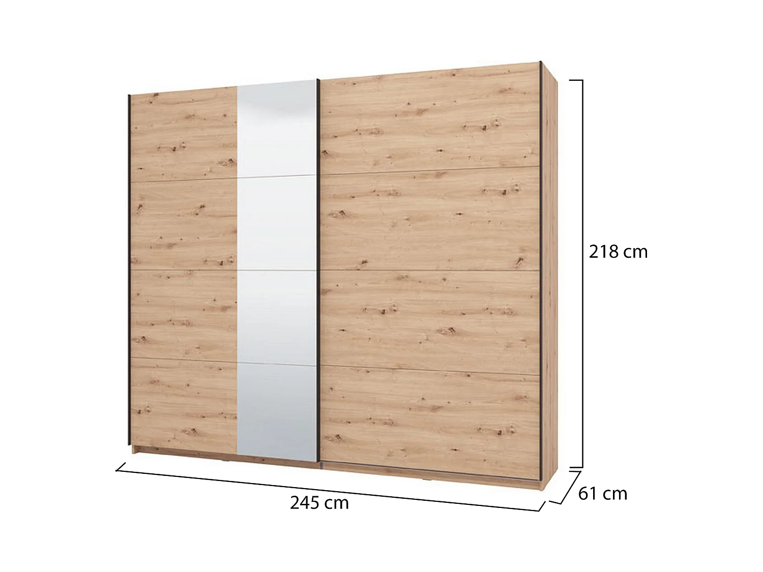 Großer Kleiderschrank Resiutta, 2 Böden, 245x218h cm Eiche Nuss, Schlafzimmer Schrank, Kleiderstange, 2 Türen