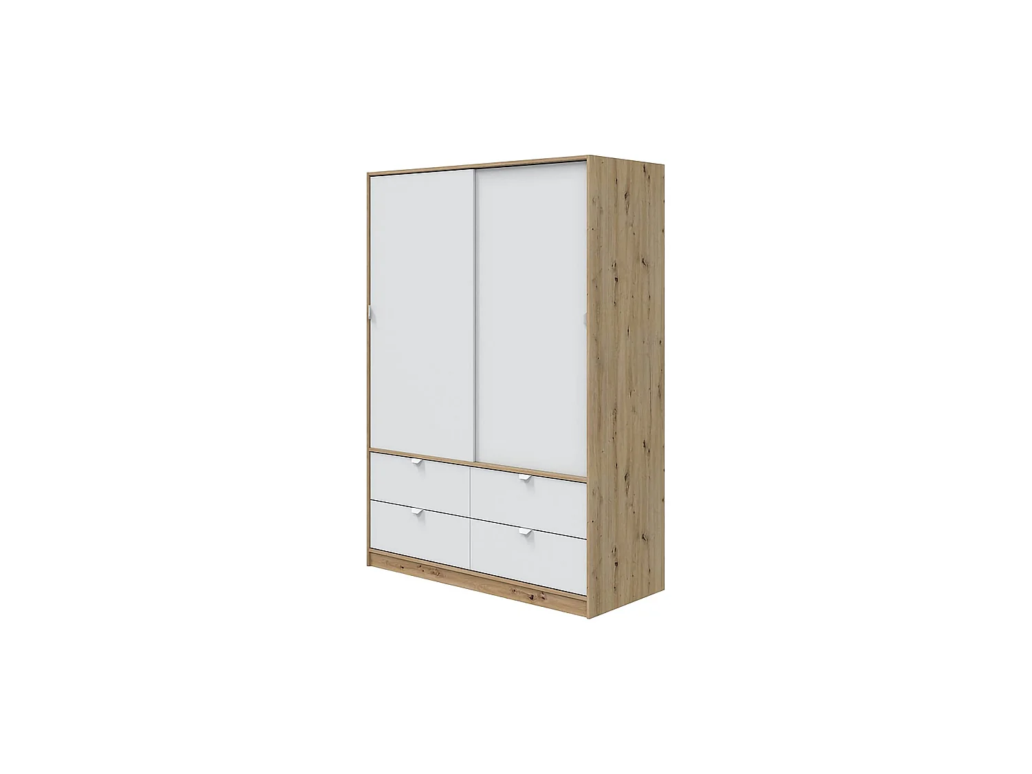 Kast 2 Deuren Ponna, Kledingkast, 140x200h cm Bruin Eiken Knoest, Slaapkamer Kast, 4 Lades, 2 Planken