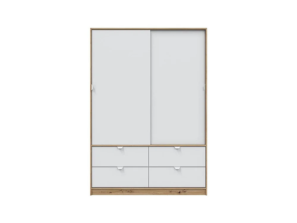 Kast 2 Deuren Ponna, Kledingkast, 140x200h cm Bruin Eiken Knoest, Slaapkamer Kast, 4 Lades, 2 Planken