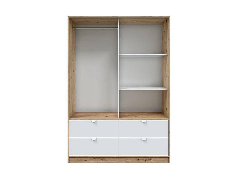 Kast 2 Deuren Ponna, Kledingkast, 140x200h cm Bruin Eiken Knoest, Slaapkamer Kast, 4 Lades, 2 Planken