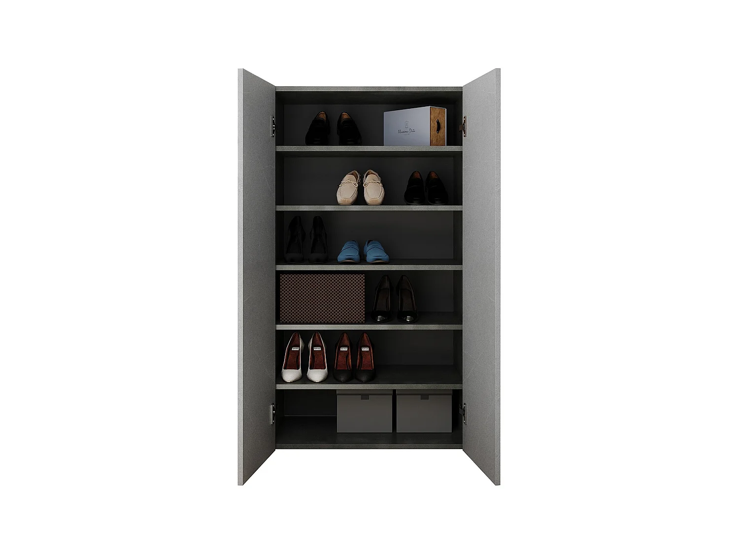 Armadio Multiuso 2 Ante Floro, 5 Ripiani Made in Italy, 63x114h cm Grigio Cemento, Apertura Manuale, 2 Ante