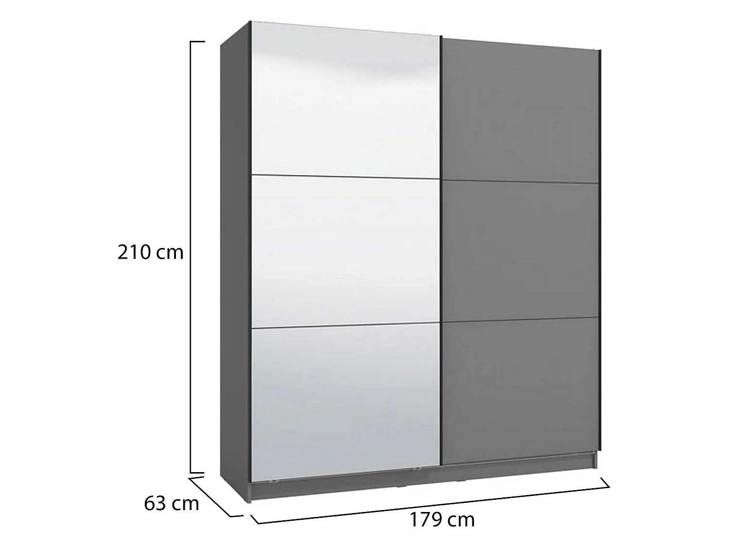 Guardaroba Grande Verzino, 5 Ripiani, 179x210h cm Nero Antracite, Armadio Camera da Letto, Appendiabiti, 2 Ante
