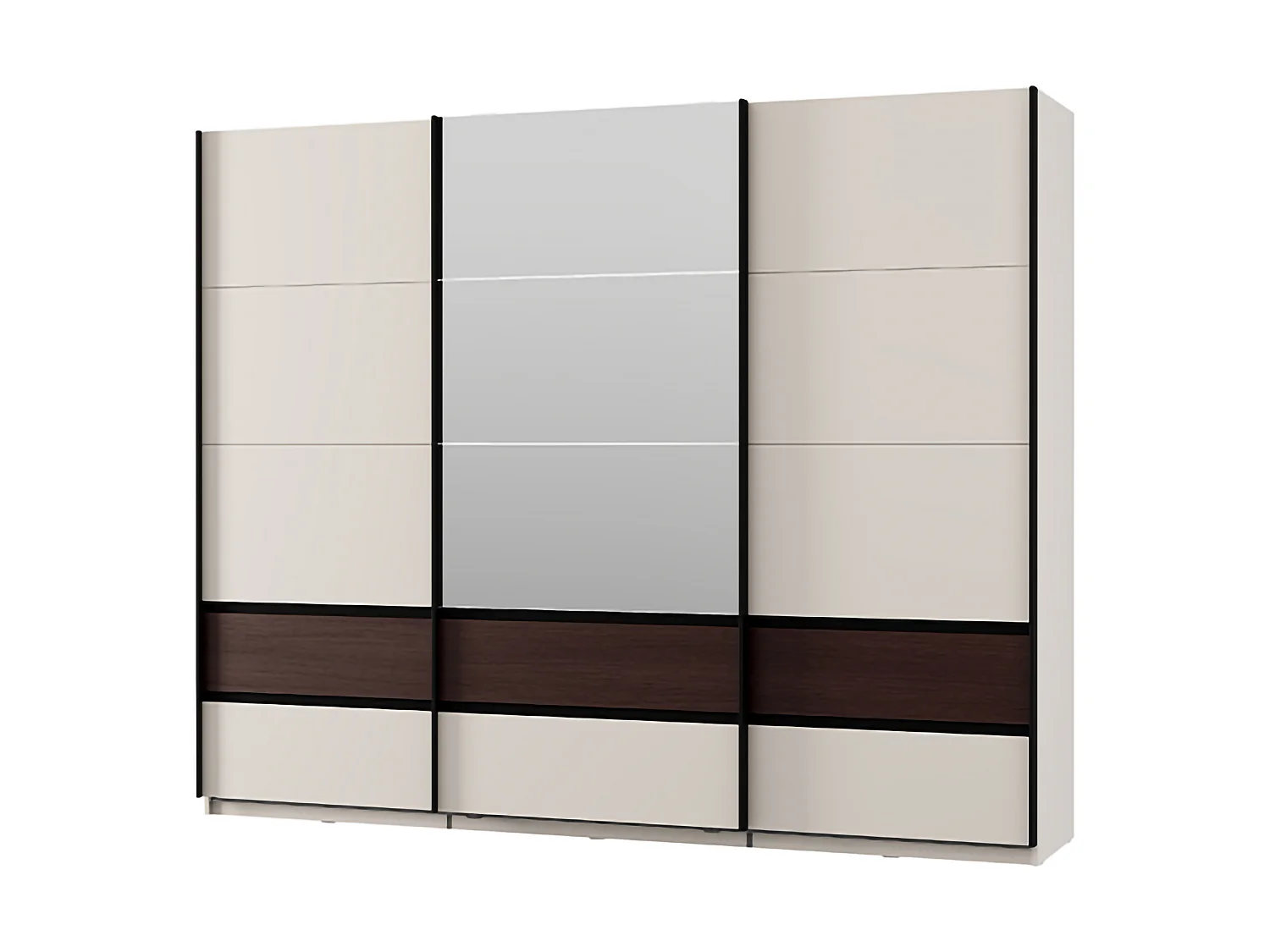 Schrank 3 Türen Sapa, 3 Regale, 267x62 cm Cremeweiß, Schlafzimmer Schrank, Kleiderstange, Schiebetüren