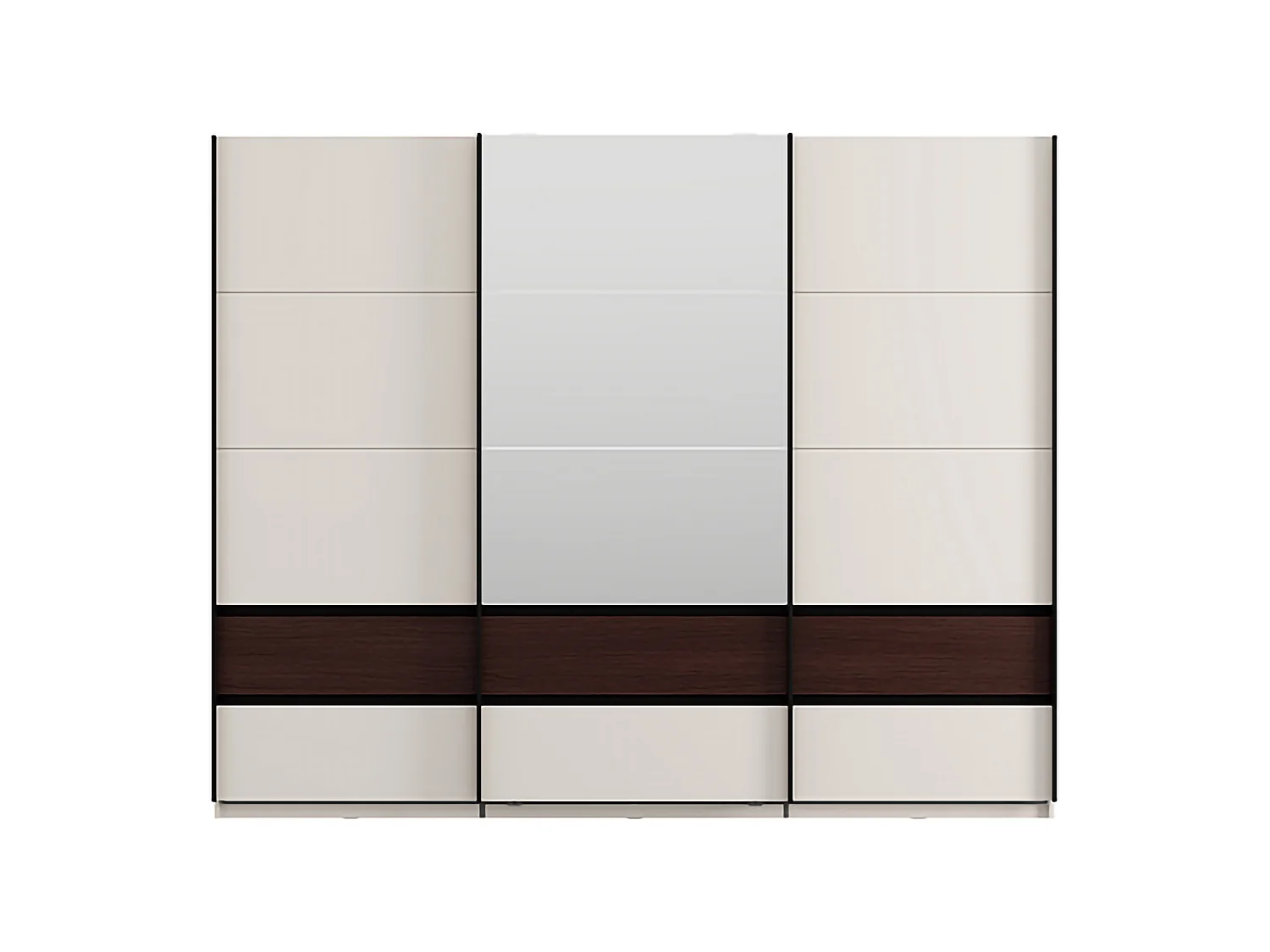Schrank 3 Türen Sapa, 3 Regale, 267x62 cm Cremeweiß, Schlafzimmer Schrank, Kleiderstange, Schiebetüren