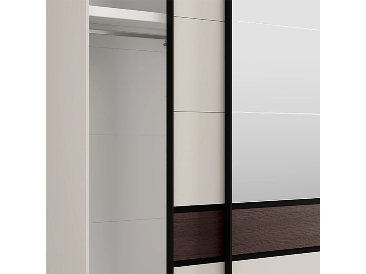 Schrank 3 Türen Sapa, 3 Regale, 267x62 cm Cremeweiß, Schlafzimmer Schrank, Kleiderstange, Schiebetüren