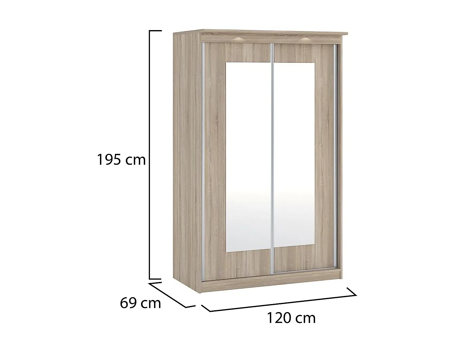 Garderobe 2-türig Lesela, Kleiderständer, 120x195h cm Eichenbraun, Schlafzimmer-Schrank, 2 Regale, 2 Türen