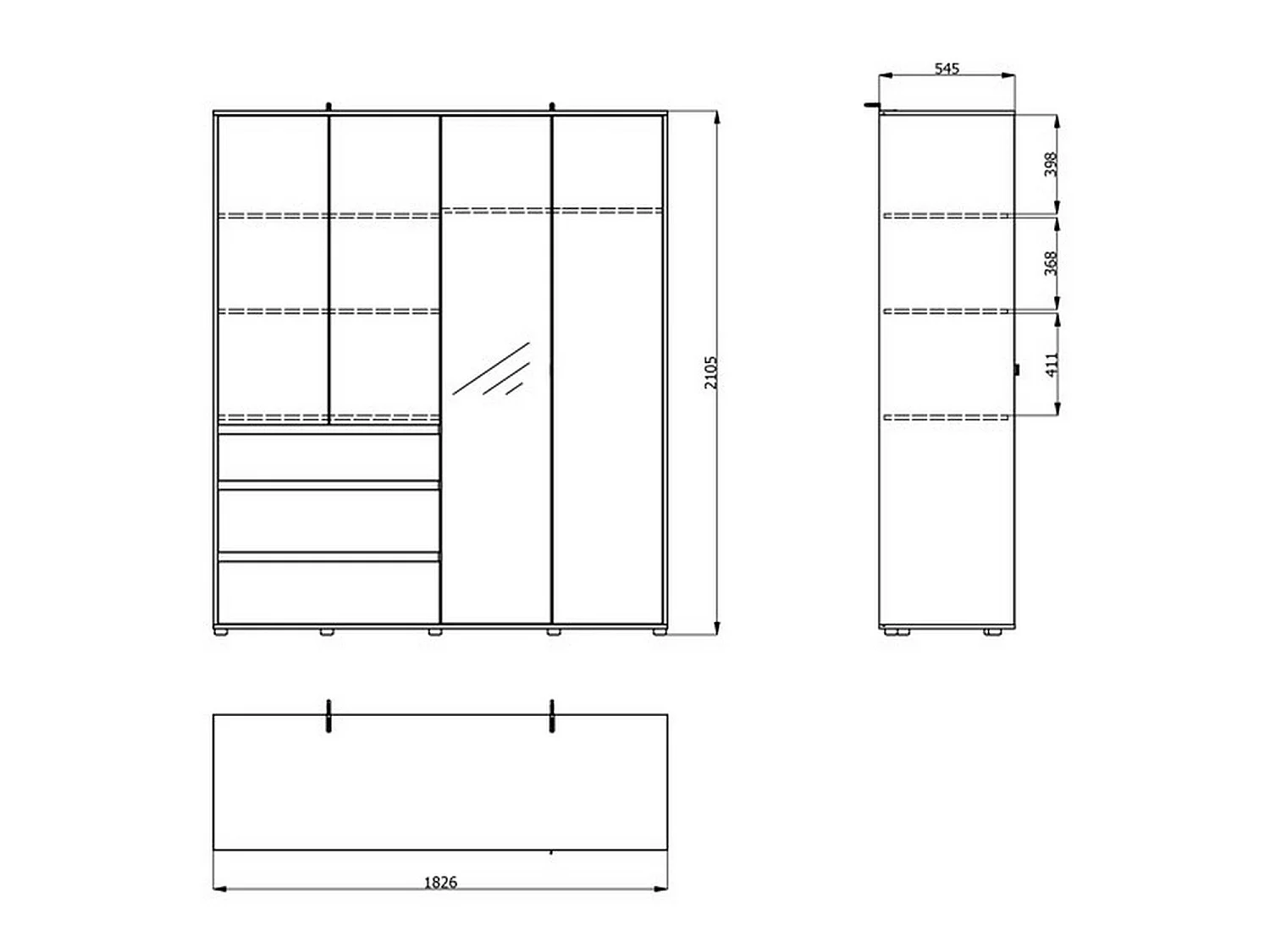Großer Kleiderschrank Rifreddoo, 4 Regalböden, 183x211H cm, Cremeweiß, Schlafzimmerschrank, 3 Schubladen, Kleiderstange