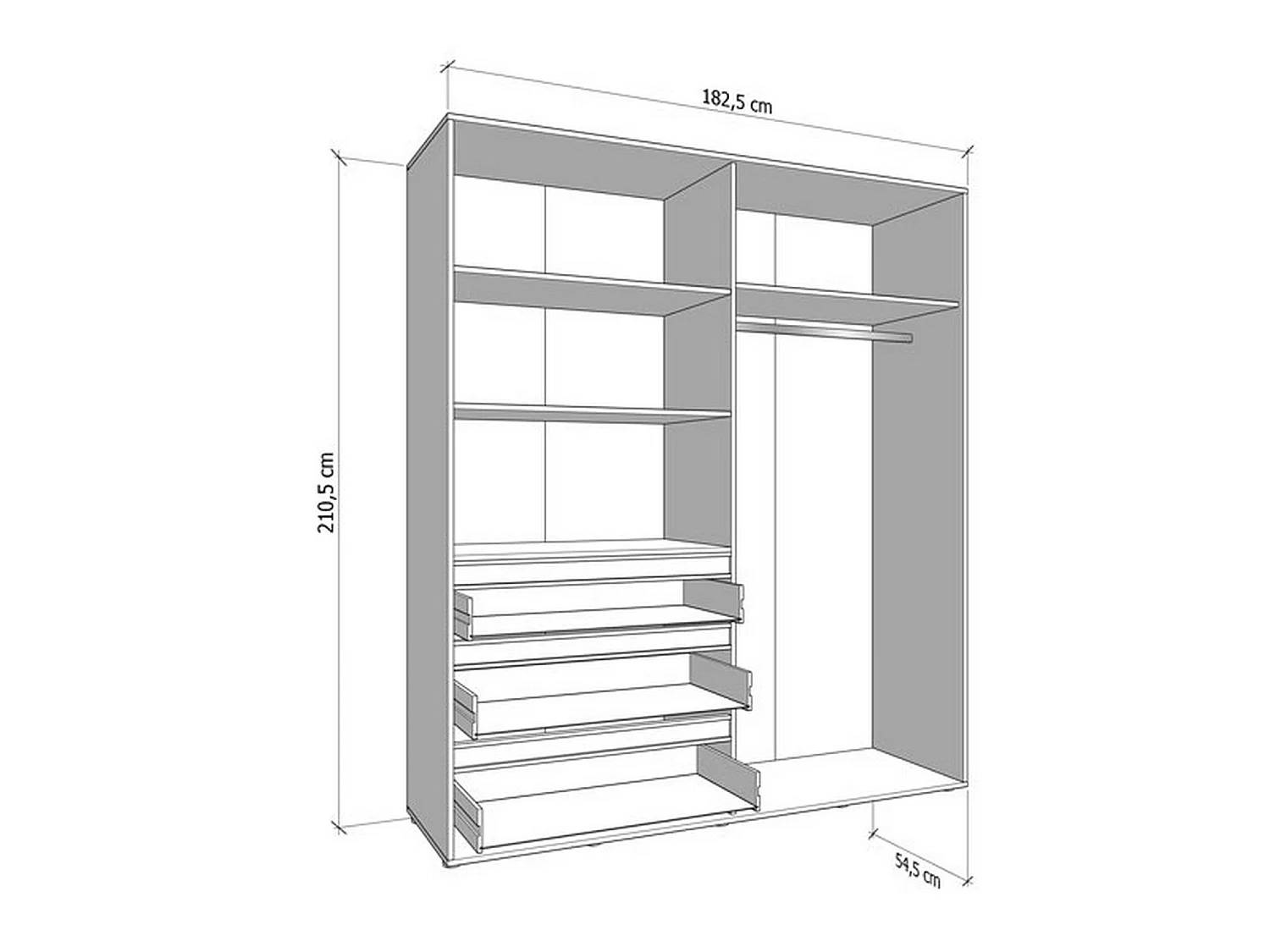 Großer Kleiderschrank Rifreddoo, 4 Regalböden, 183x211H cm, Cremeweiß, Schlafzimmerschrank, 3 Schubladen, Kleiderstange