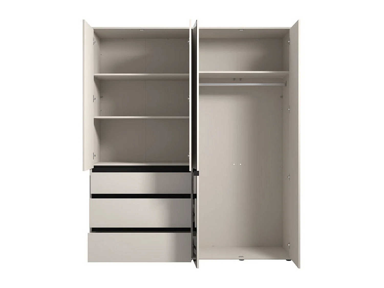 Großer Kleiderschrank Rifreddoo, 4 Regalböden, 183x211H cm, Cremeweiß, Schlafzimmerschrank, 3 Schubladen, Kleiderstange
