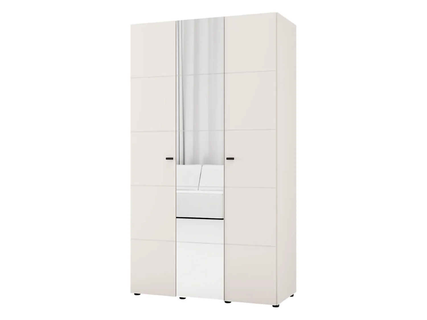 Garderobe 3 Türen Ouarza, Kleiderstange, 117x52 cm Weiß Creme, Schlafzimmer Schrank, 4 Regale, 3 Türen