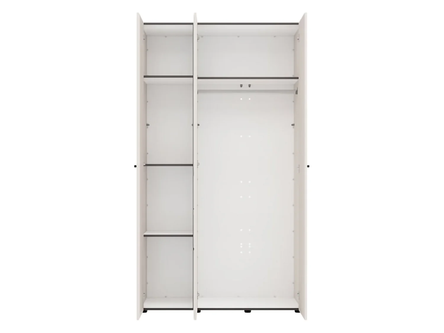 Garderobe 3 Türen Ouarza, Kleiderstange, 117x52 cm Weiß Creme, Schlafzimmer Schrank, 4 Regale, 3 Türen