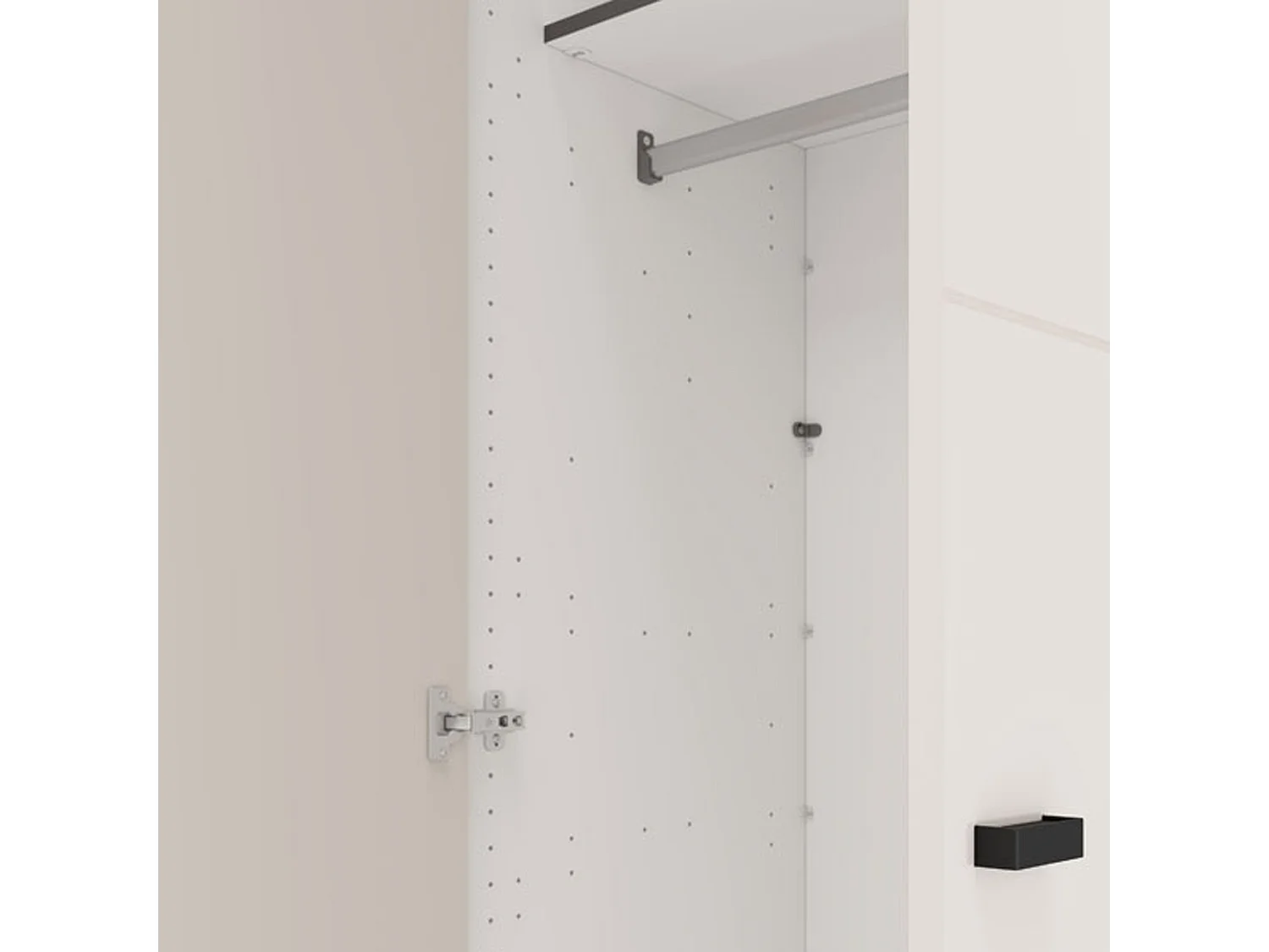 Garderobe 3 Türen Ouarza, Kleiderstange, 117x52 cm Weiß Creme, Schlafzimmer Schrank, 4 Regale, 3 Türen