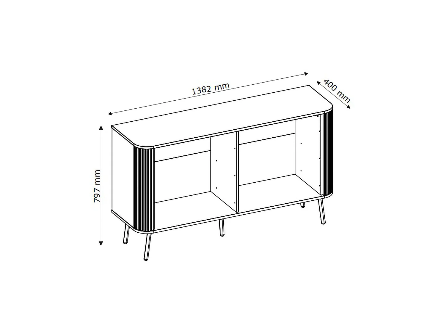 Commode Lanola, 6 tiroirs, 138x40x80h cm Beige Cachemire, ouverture coulissante, fermeture coulissante