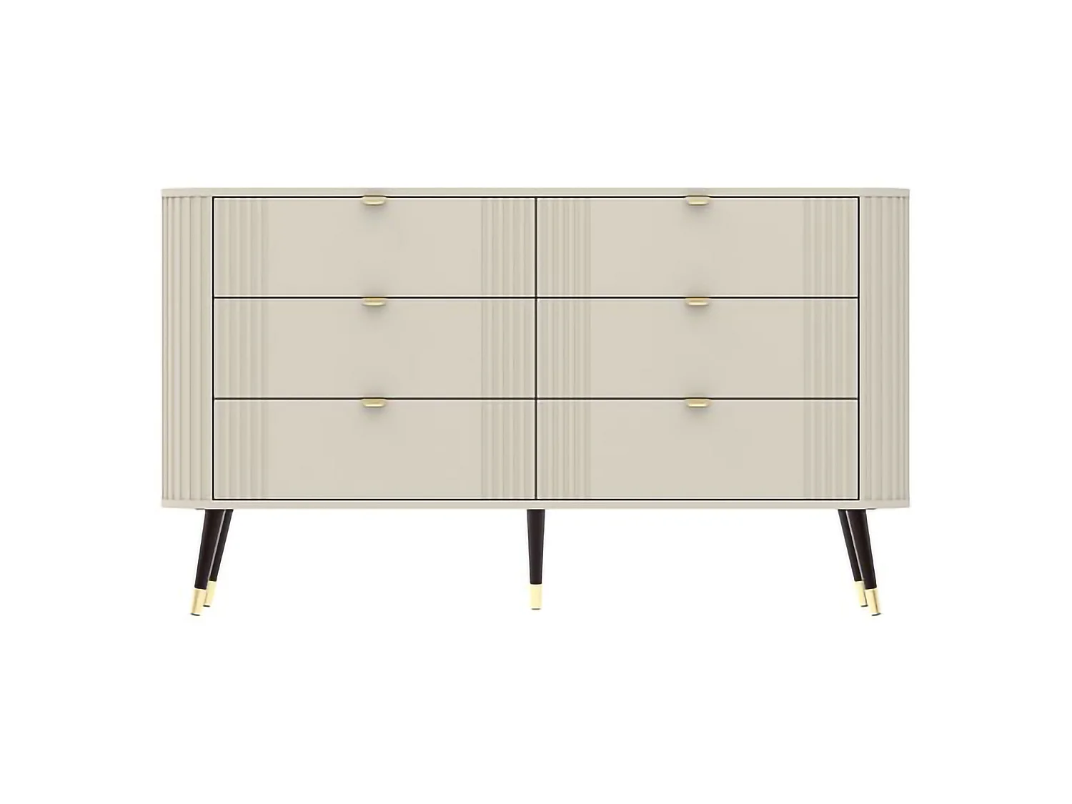 Commode Lanola, 6 tiroirs, 138x40x80h cm Beige Cachemire, ouverture coulissante, fermeture coulissante