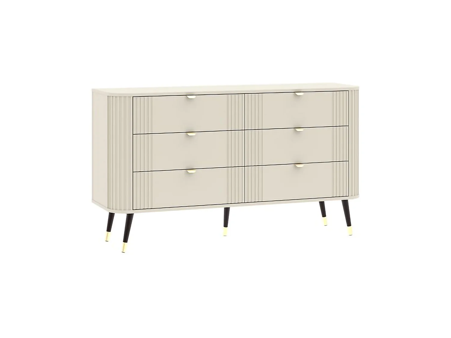 Commode Lanola, 6 tiroirs, 138x40x80h cm Beige Cachemire, ouverture coulissante, fermeture coulissante
