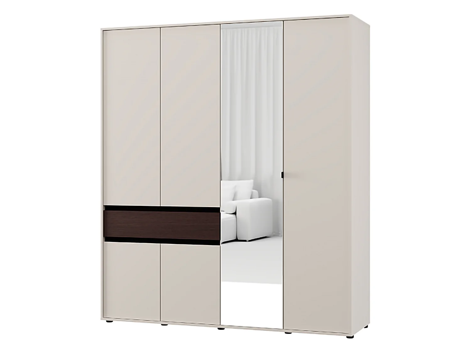 Großer Kleiderschrank Pai, eine Schublade, 183x211h cm Cremeweiß, Schlafzimmer, 5 Regale, Kleiderstange