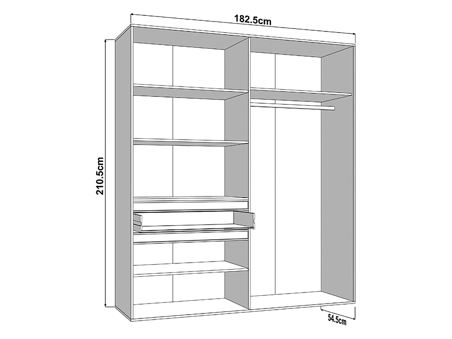 Großer Kleiderschrank Pai, eine Schublade, 183x211h cm Cremeweiß, Schlafzimmer, 5 Regale, Kleiderstange