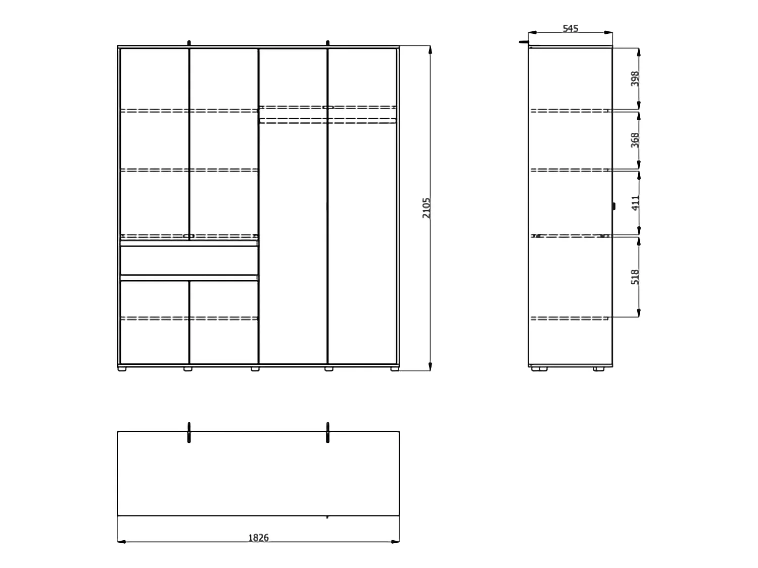 Großer Kleiderschrank Pai, eine Schublade, 183x211h cm Cremeweiß, Schlafzimmer, 5 Regale, Kleiderstange