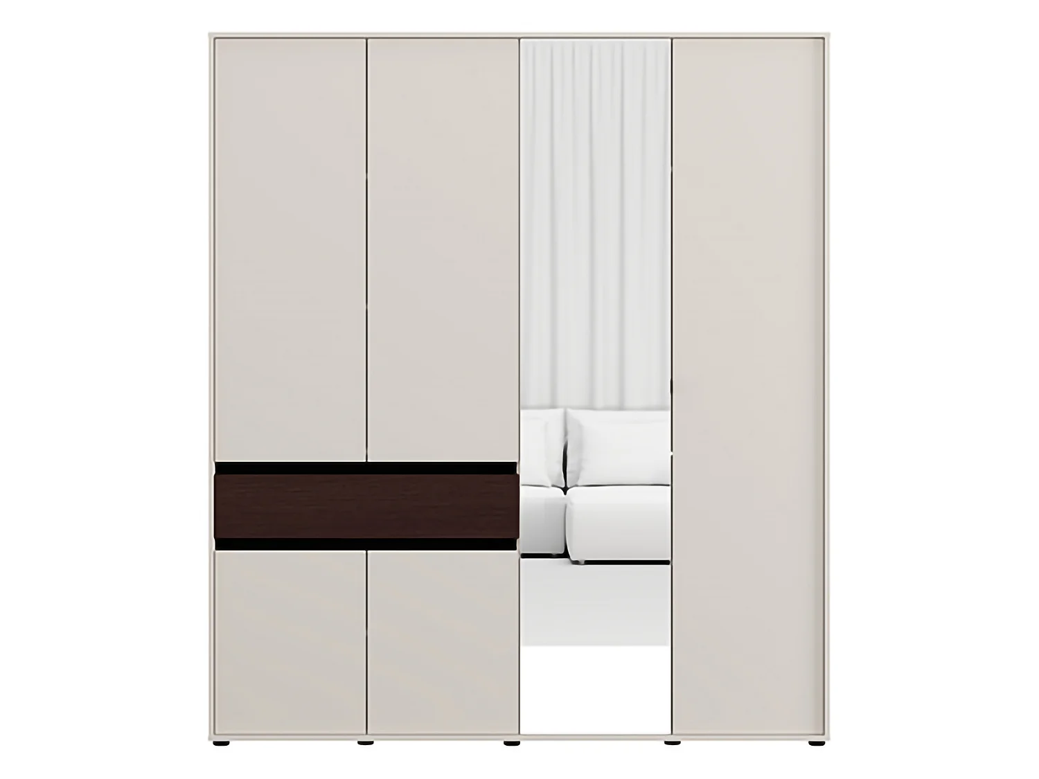 Großer Kleiderschrank Pai, eine Schublade, 183x211h cm Cremeweiß, Schlafzimmer, 5 Regale, Kleiderstange