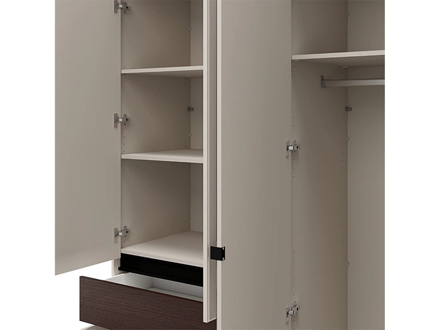 Großer Kleiderschrank Pai, eine Schublade, 183x211h cm Cremeweiß, Schlafzimmer, 5 Regale, Kleiderstange