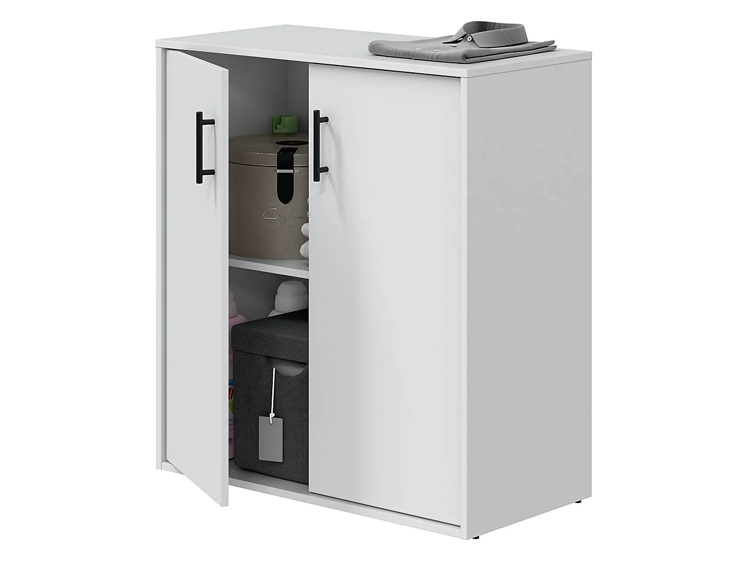 Armoire polyvalente 2 portes Senorbi, une étagère, 40x88h cm Blanc