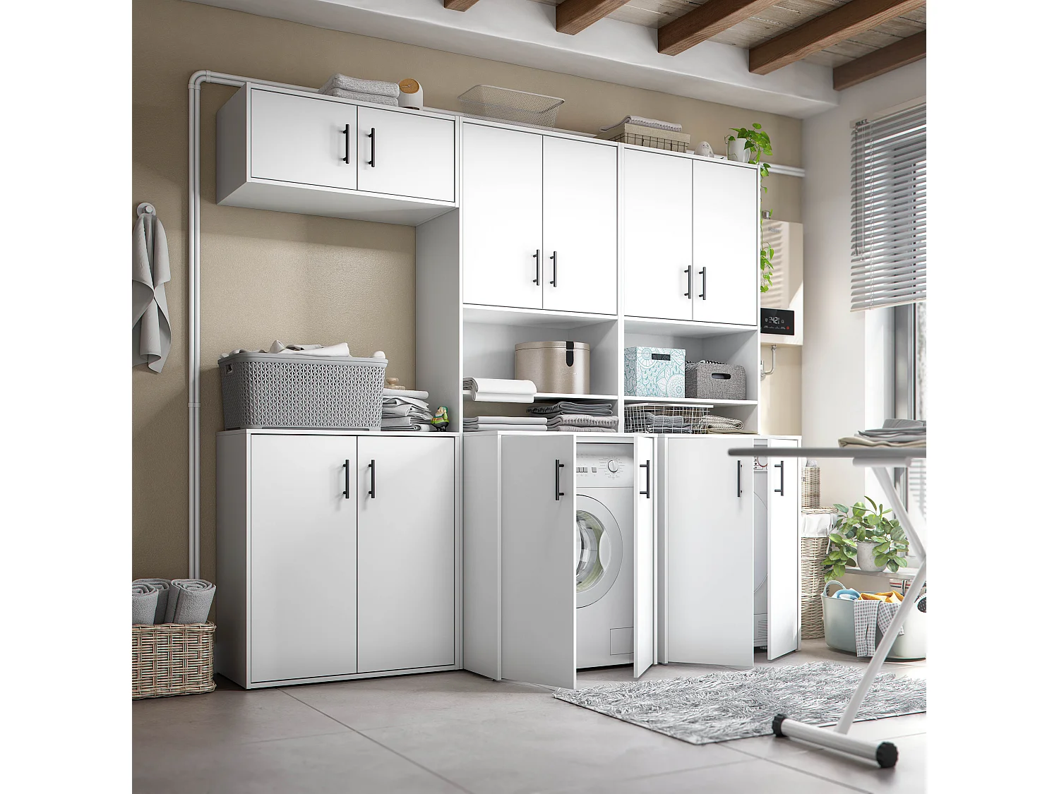 Armoire polyvalente 2 portes Senorbi, une étagère, 40x88h cm Blanc